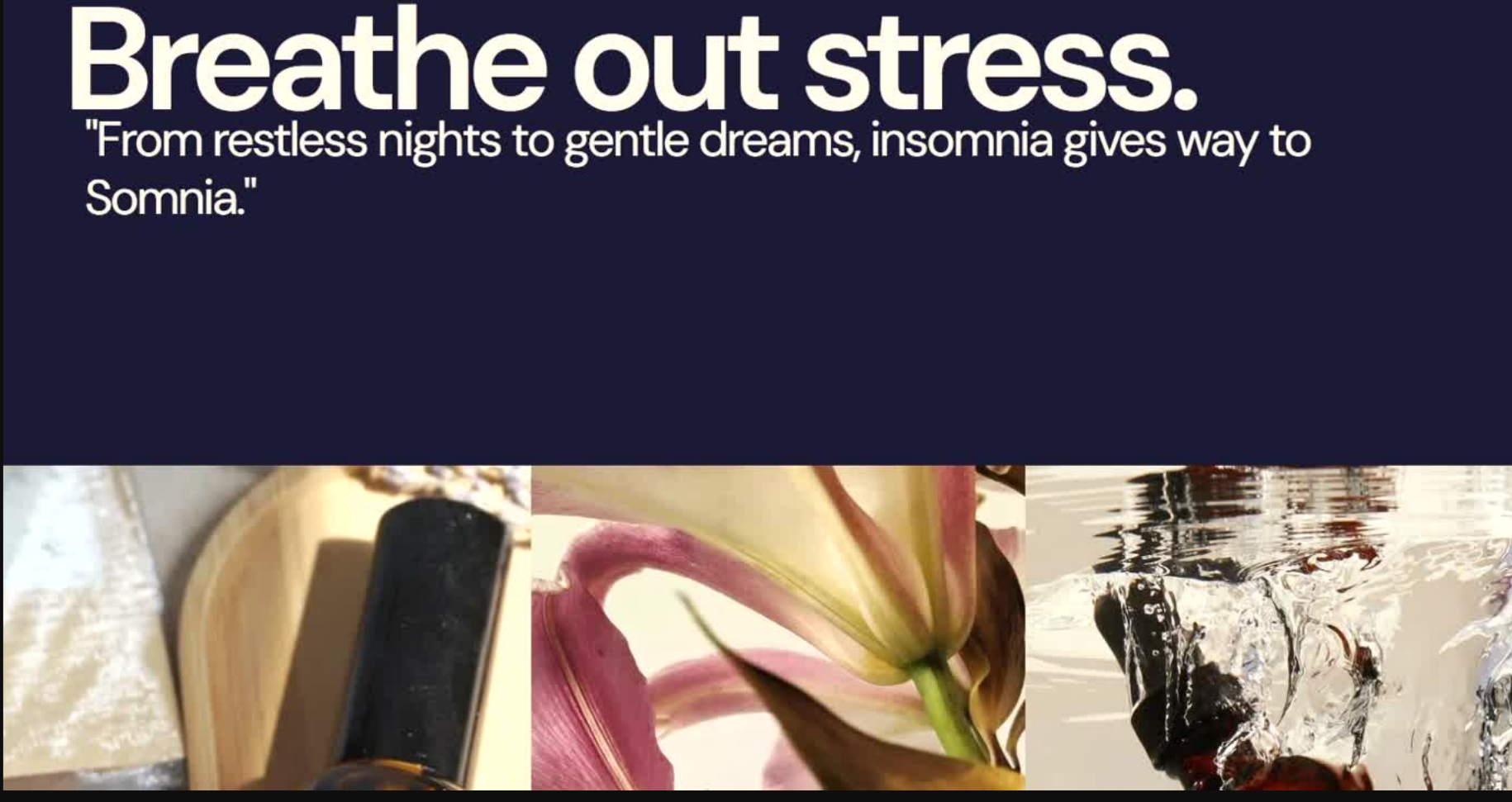 Somnia landing page — Breathe out stress